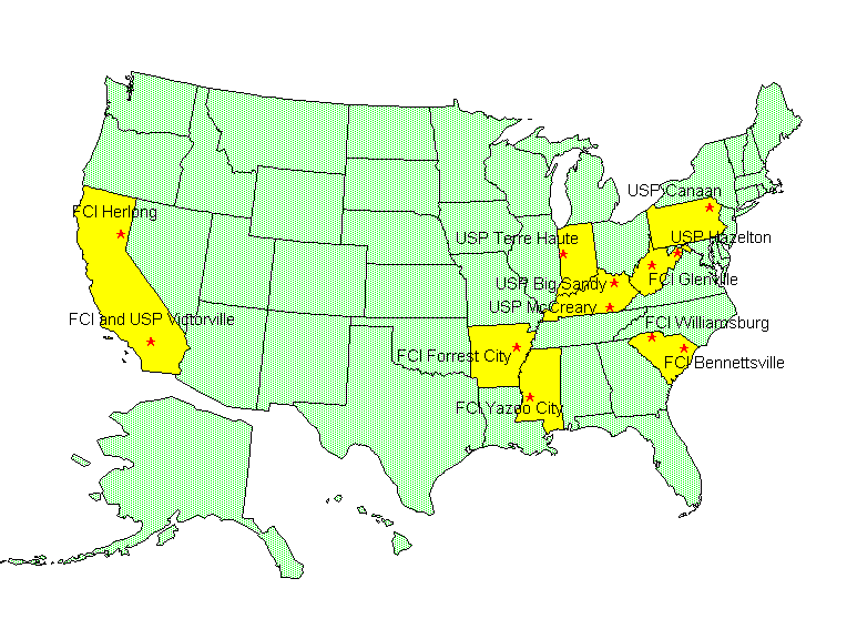 Map of the U.S. showing the ongoing construction projects.  Click the map for a table listing the projects.