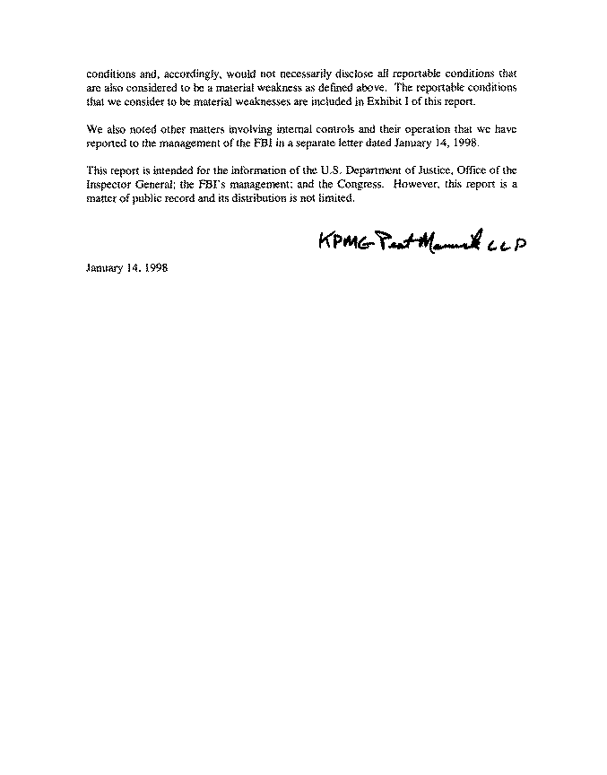 Independent Auditors' Report on Internal Control over Financial Reporting (continued)