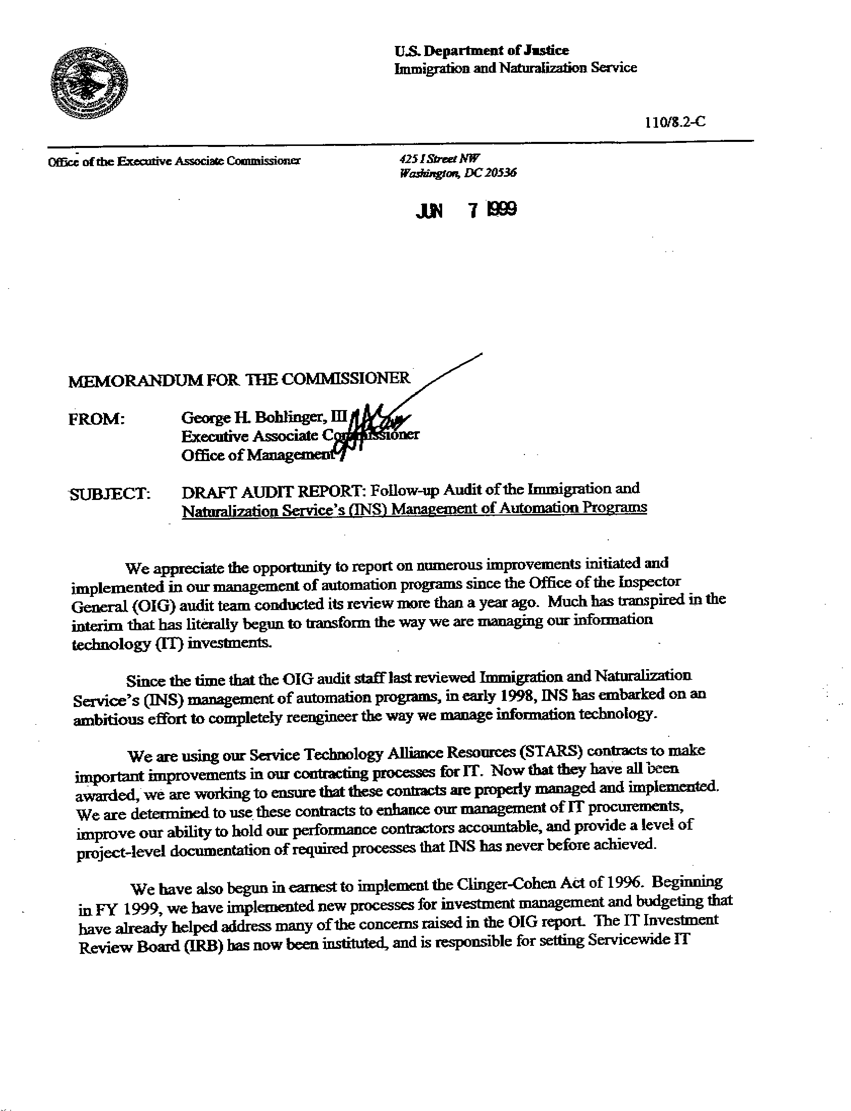 INS Reponse to the Draft Report