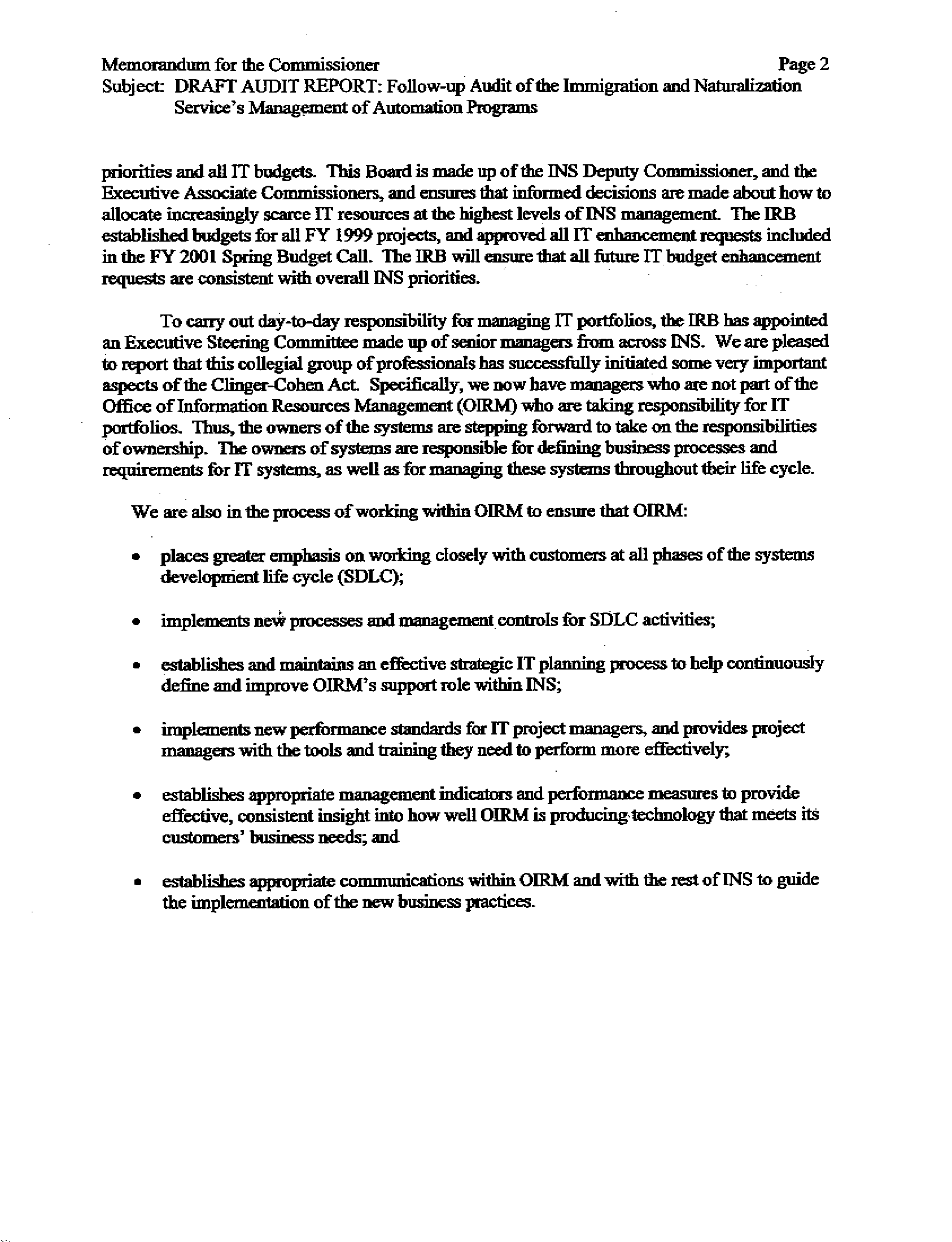 INS Reponse to the Draft Report