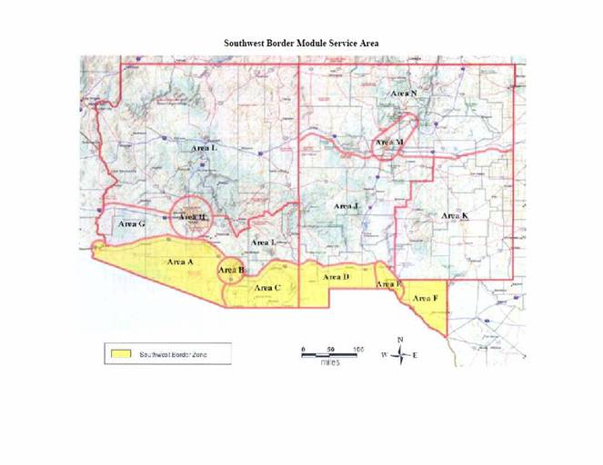Map of Southwest Border Module Service Area