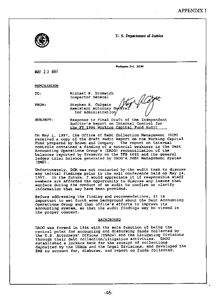 Appendix I - Justice Management Division Comments on the Report