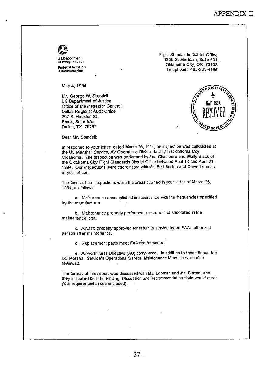 Federal Aviation Administration Results of Airworthiness Checks