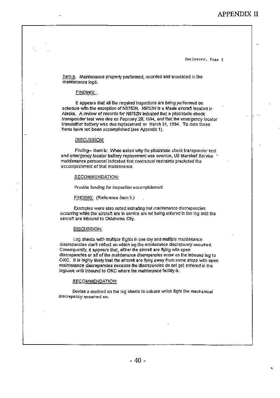 Federal Aviation Administration Results of Airworthiness Checks