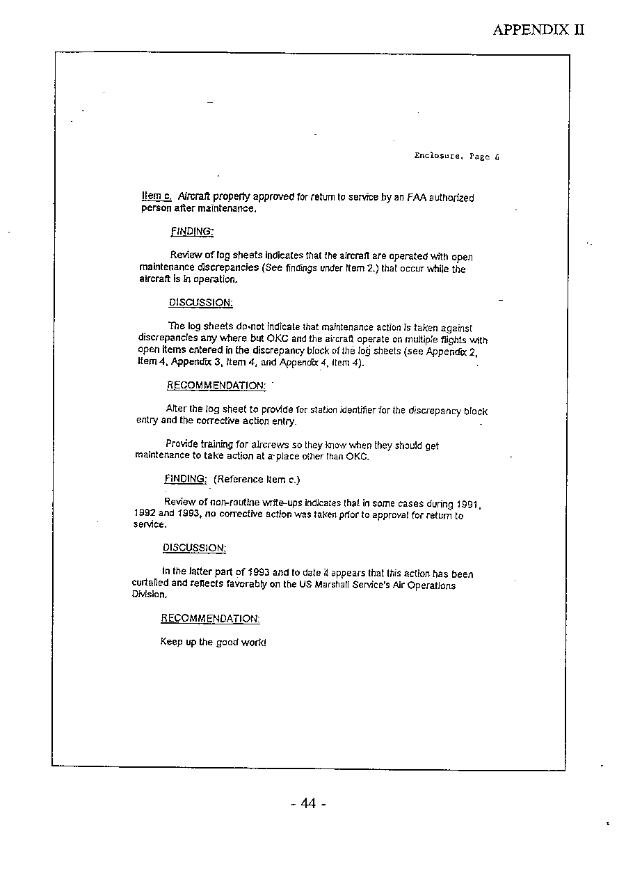 Federal Aviation Administration Results of Airworthiness Checks