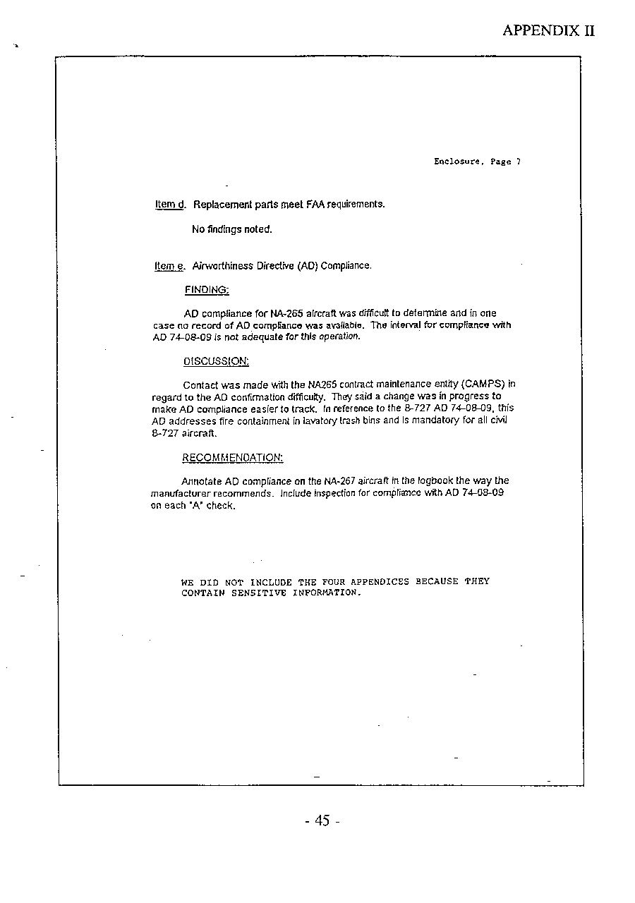 Federal Aviation Administration Results of Airworthiness Checks