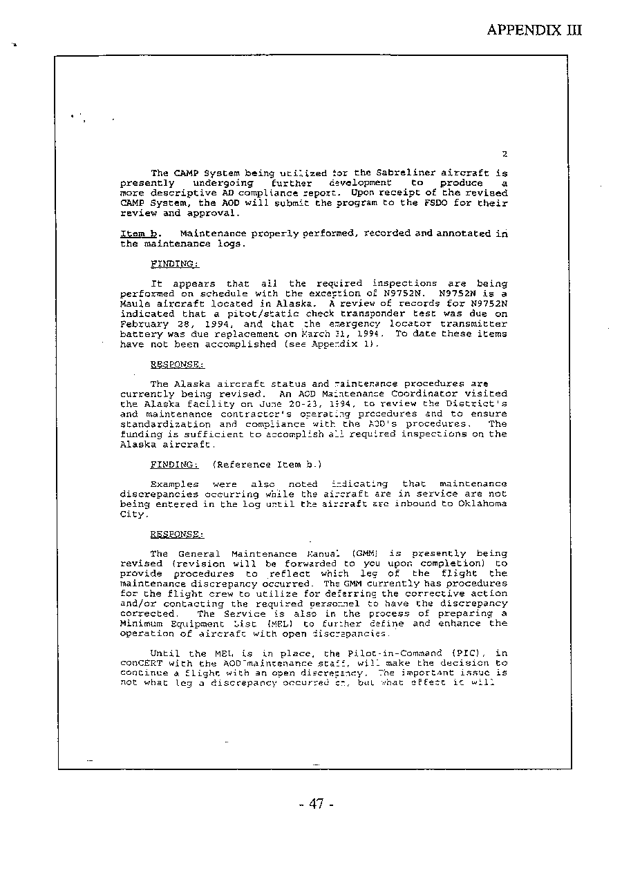 USMS Comments on the Federal Aviation Administration Results of Airworthiness Checks