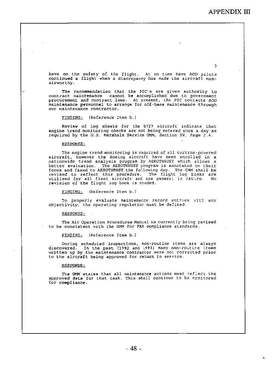 USMS Comments on the Federal Aviation Administration Results of Airworthiness Checks