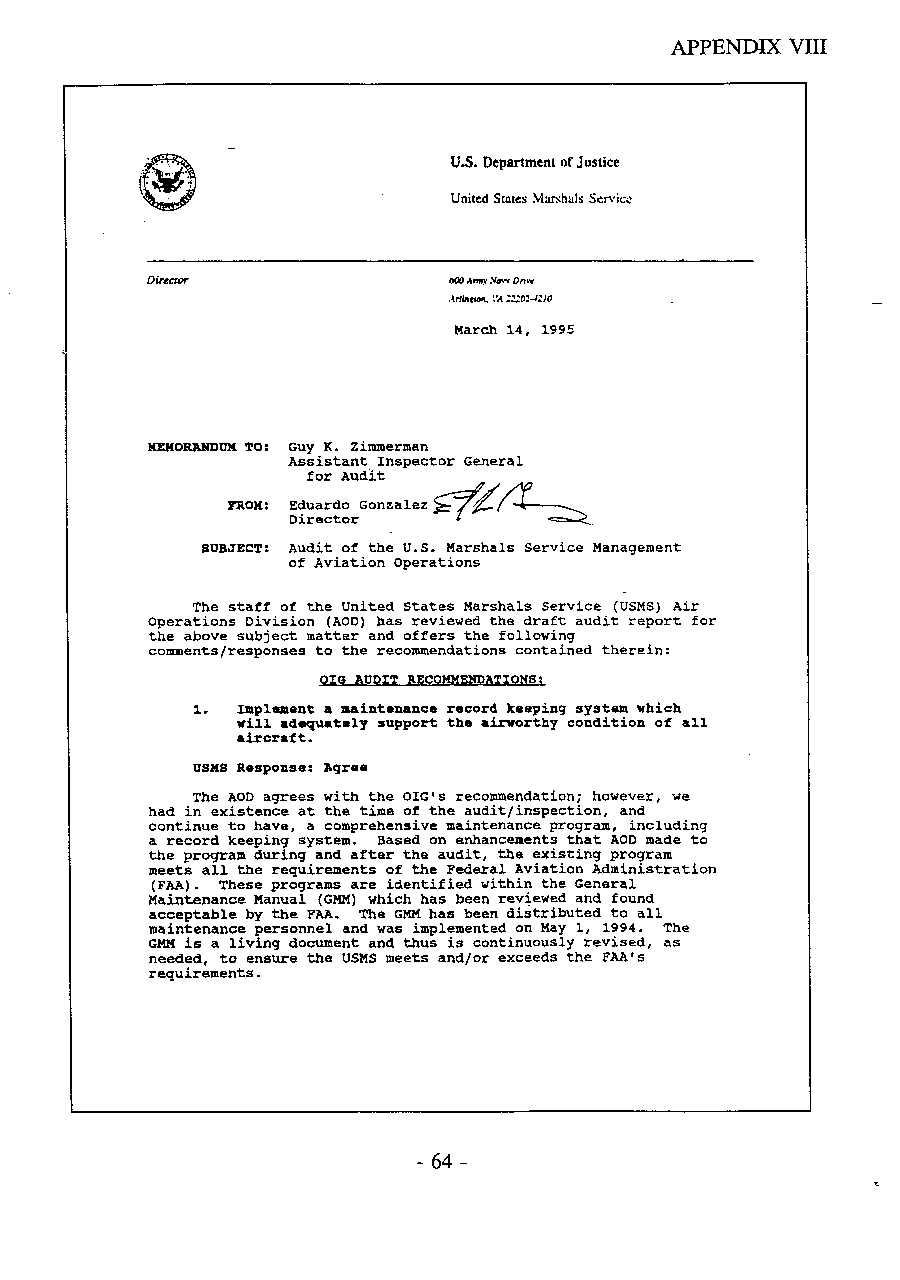 USMS Comments on the Audit Recommendations
