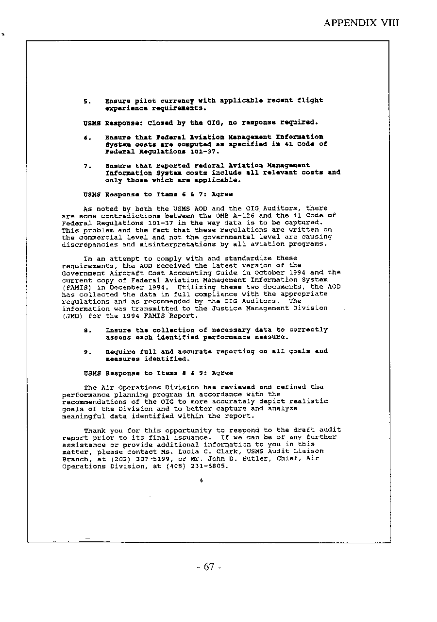 USMS Comments on the Audit Recommendations