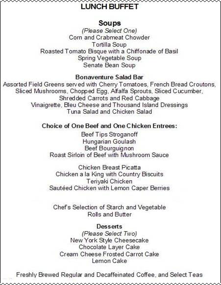 menu of items served at the WORKING GROUP LUNCH BUFFET