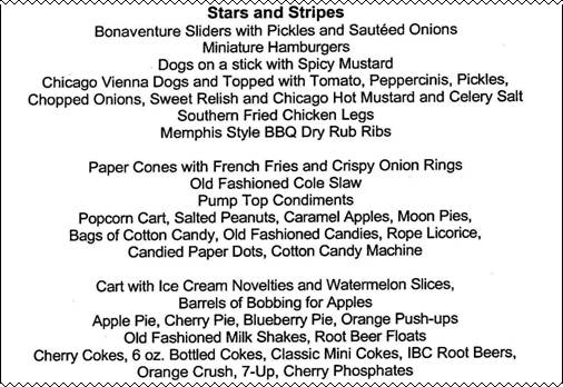 menu of items served at the Weed and Seed Conference's networking reception