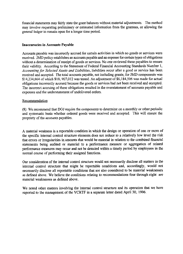 Independent Auditor's Report on Internal Control