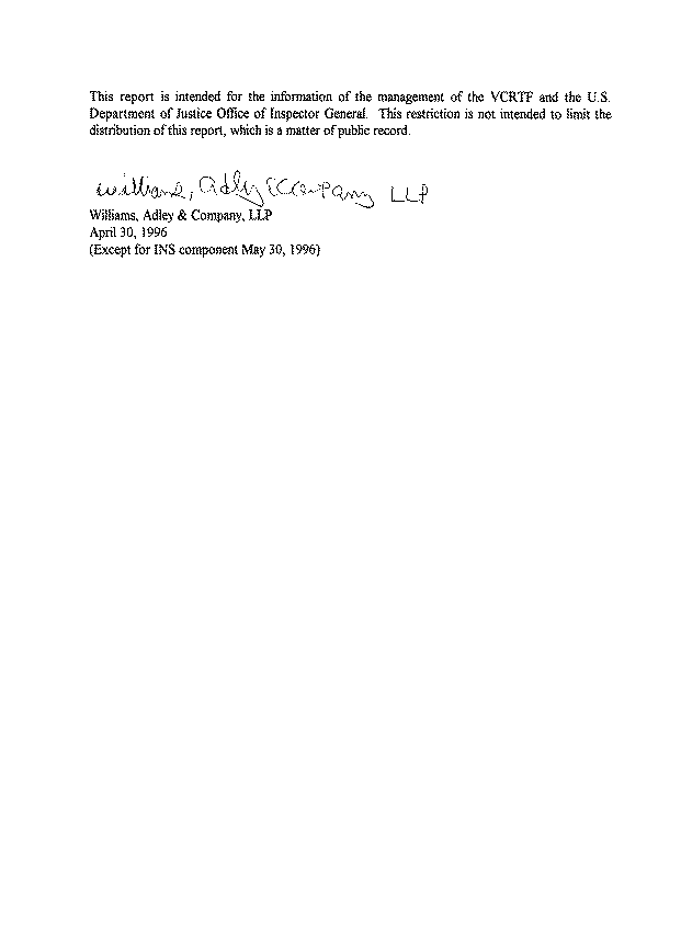 Independent Auditor's Report on Internal Control