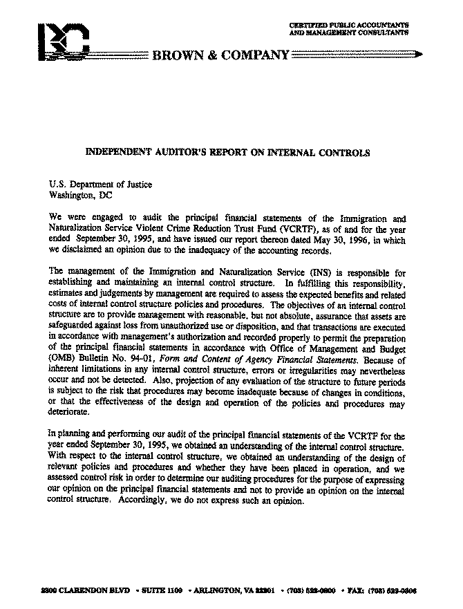 Independent Auditor's Reports on the Immigration and Naturalization Service Component