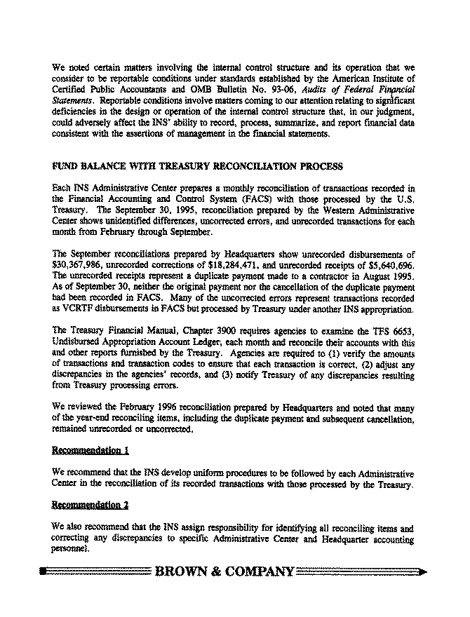 Independent Auditor's Reports on the Immigration and Naturalization Service Component