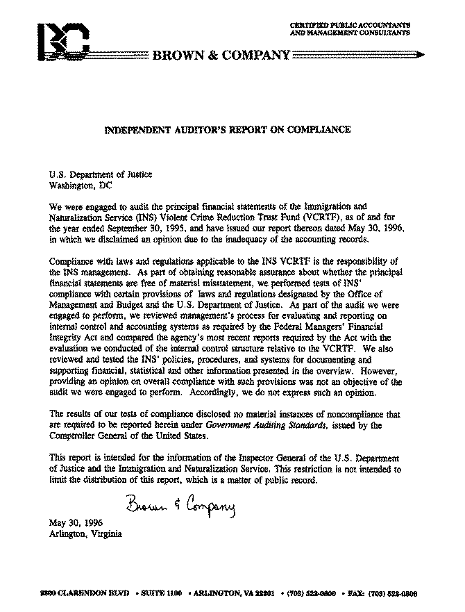 Independent Auditor's Reports on the Immigration and Naturalization Service Component