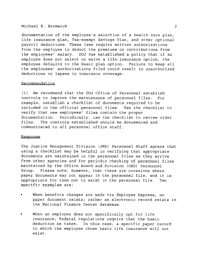 Acting Chief Financial Officer's Comments on the Report