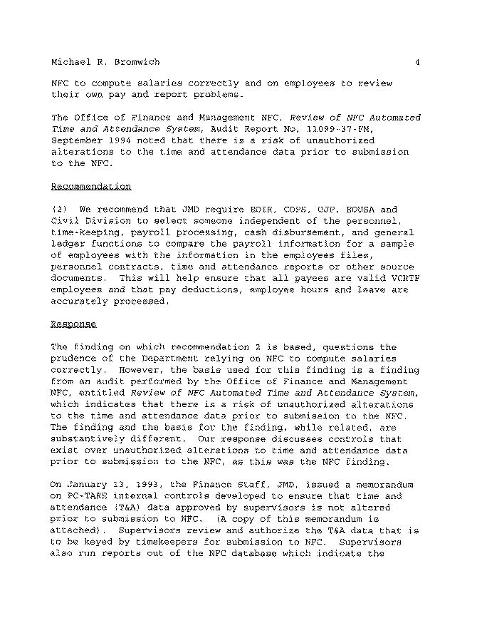 Acting Chief Financial Officer's Comments on the Report