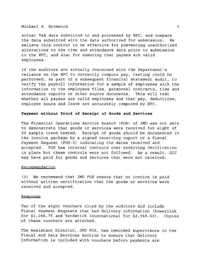 Acting Chief Financial Officer's Comments on the Report