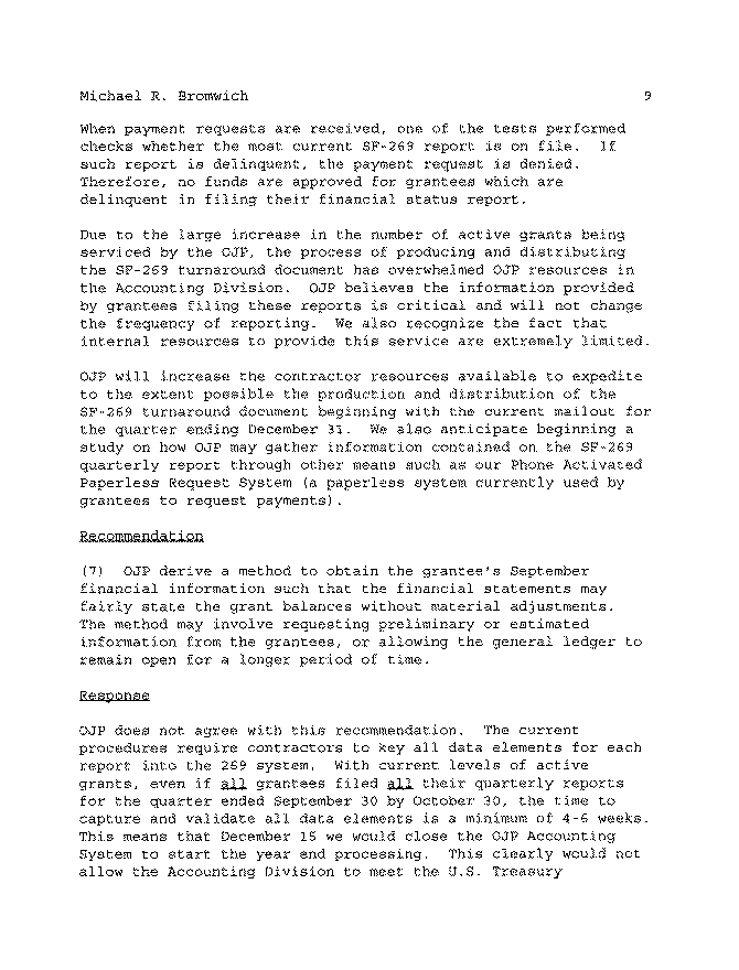 Acting Chief Financial Officer's Comments on the Report