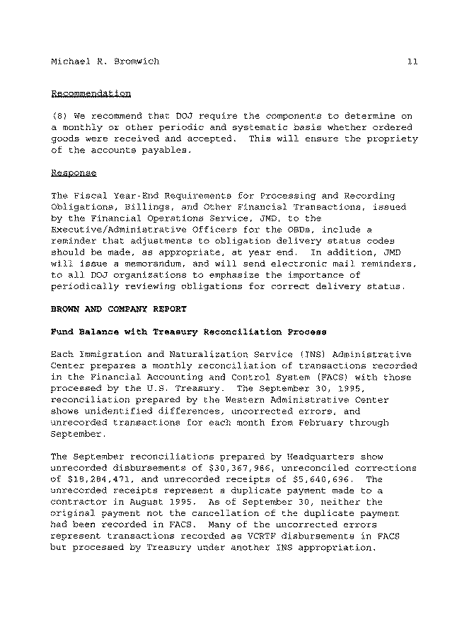 Acting Chief Financial Officer's Comments on the Report