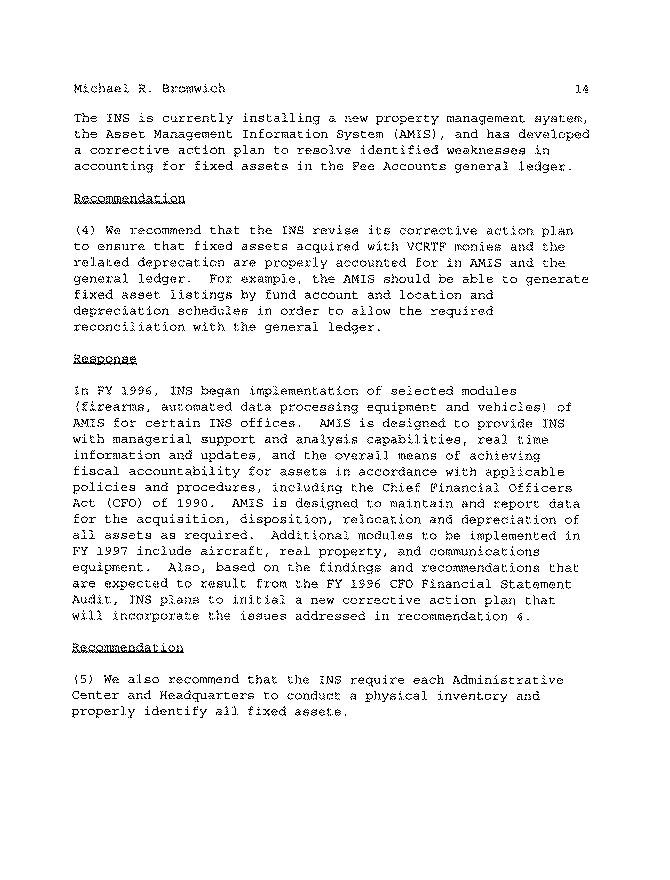 Acting Chief Financial Officer's Comments on the Report