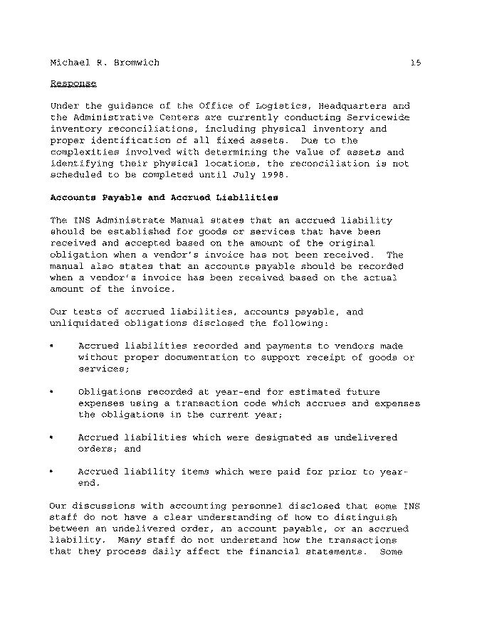 Acting Chief Financial Officer's Comments on the Report