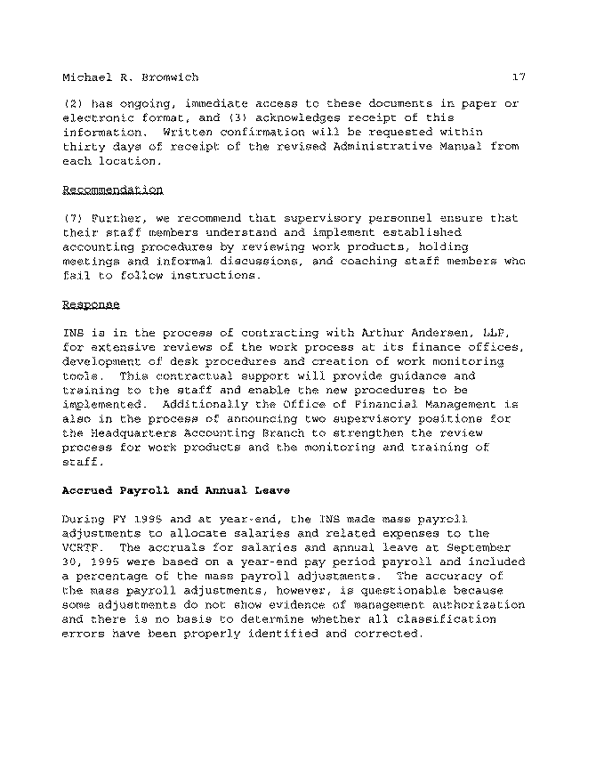Acting Chief Financial Officer's Comments on the Report