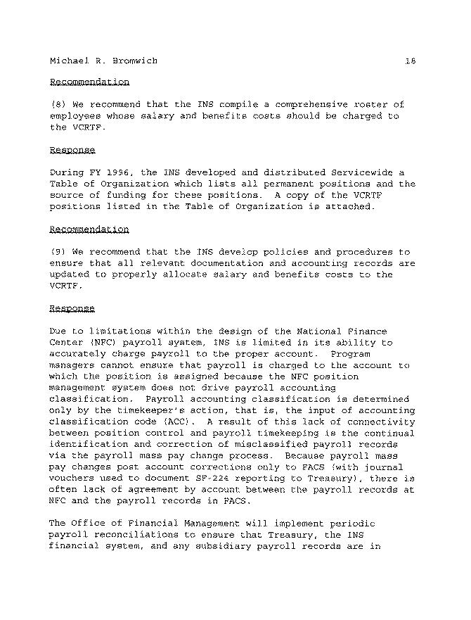 Acting Chief Financial Officer's Comments on the Report