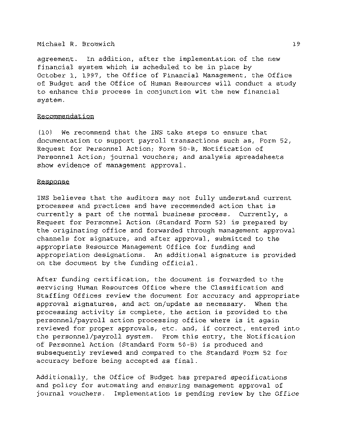 Acting Chief Financial Officer's Comments on the Report