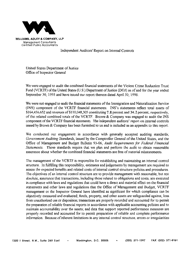 Independent Auditor's Report on Internal Control