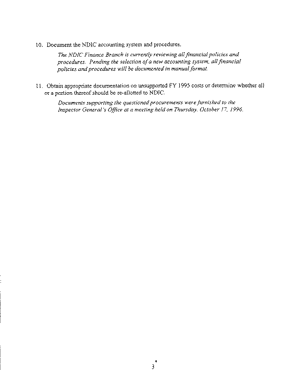 NDIC Comments on the Audit Recommendations