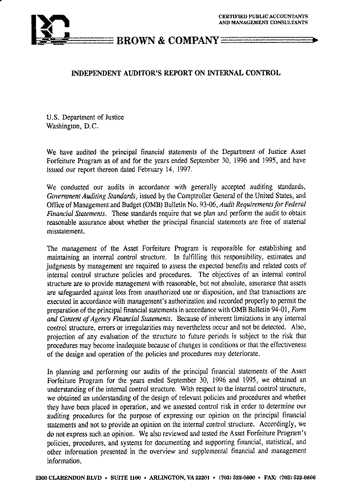 Independent Auditor's Report on Internal Control