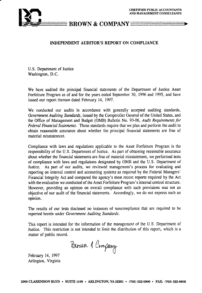 Independent Auditor's Report on Compliance