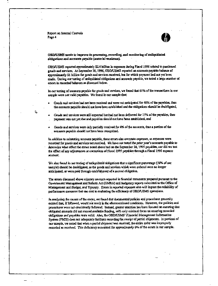 Report of Independent Accountants on Internal Controls