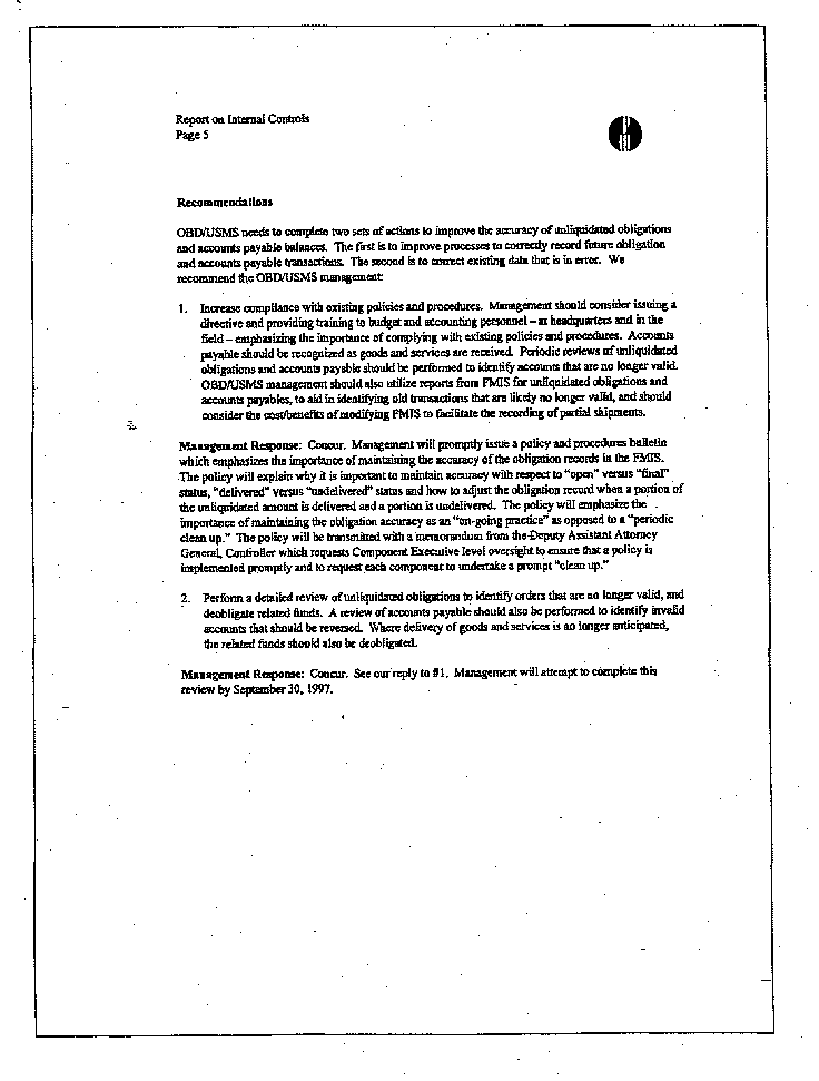 Report of Independent Accountants on Internal Controls