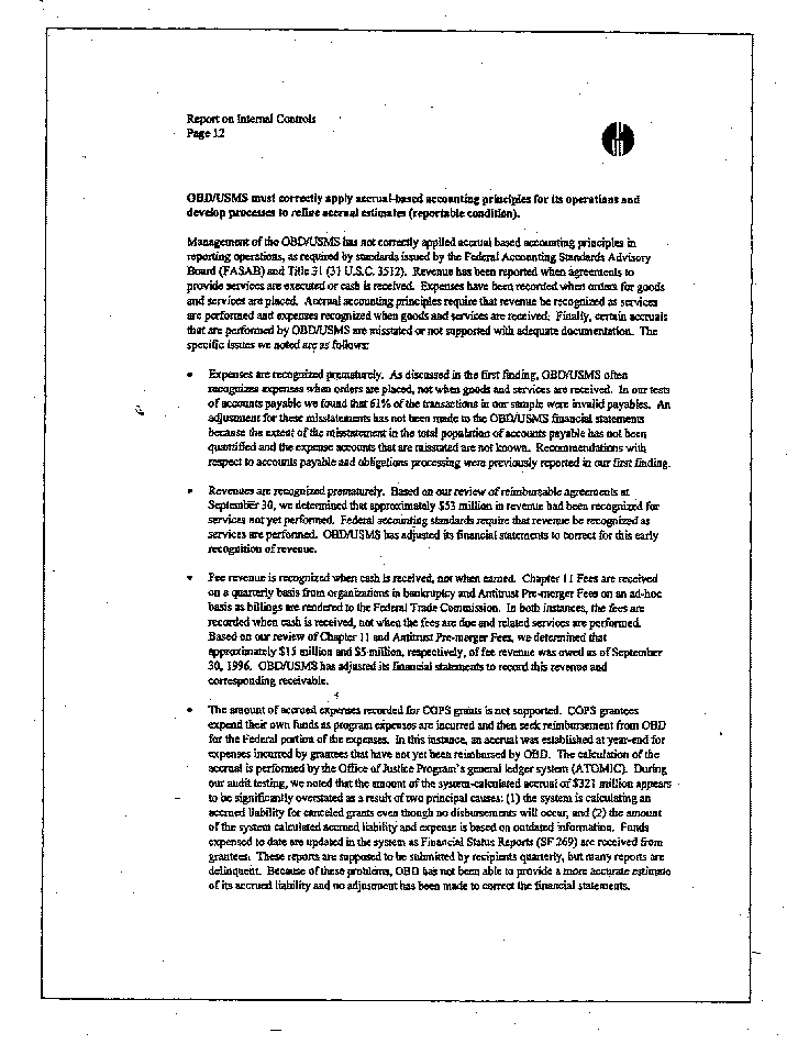 Report of Independent Accountants on Internal Controls