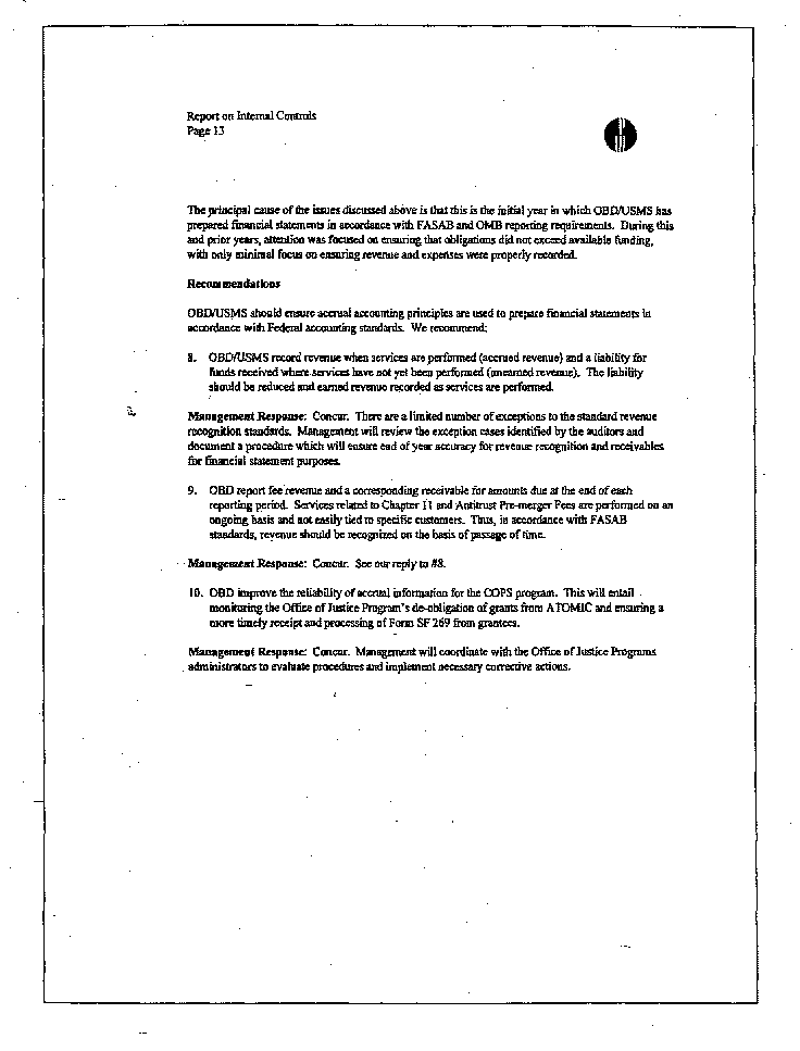 Report of Independent Accountants on Internal Controls