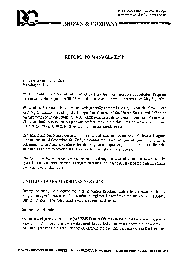 Report to Management, Segregation of Duties