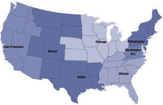 United States map indicating field offices� geographic coverage. Cities include Atlanta, Chicago, Dallas, Denver, Philadelphia, San Francisco, and Washington, D.C.