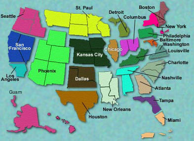 United States map indicating ATF field office locations. Locations include Seattle, San Francisco, Los Angeles, Guam, Phoenix, St. Paul, Kansas City, Dallas, Houston, New Orleans, Chicago, Detroit, Columbus, Boston, New York, Philadelphia, Baltimore, Washington, D.C., Louisville, Charlotte, Nashville, Atlanta, Tampa, and Miami.