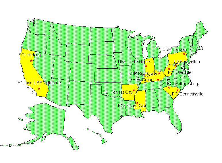 Map of the U.S. showing the ongoing construction projects.  Click the map for a table listing the projects.