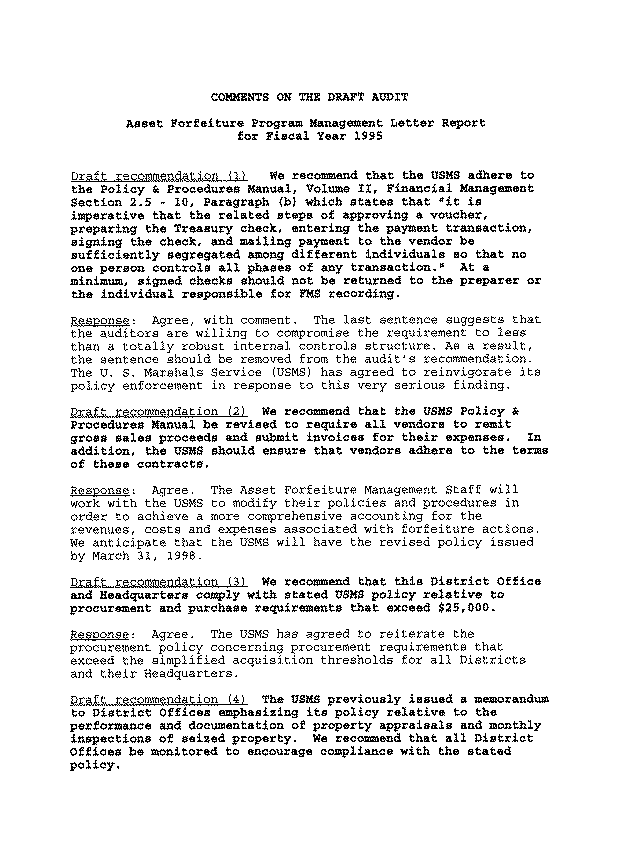 Justice Management Division's Response to the Draft Report dated October 7, 1997