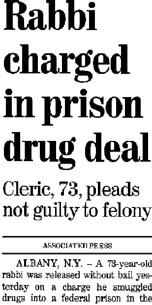 News Article - Rabbi Charged in Prison Drug Deal - The Boston Globe (10/16/98)