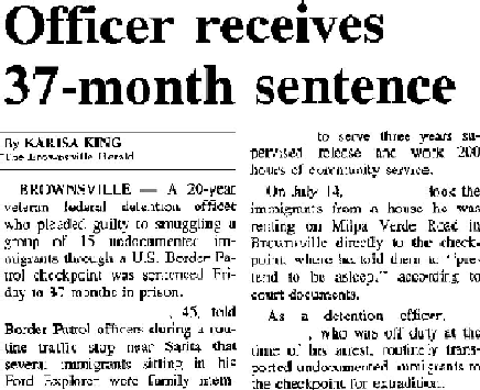 News Article - Officer Receives 37-month Sentence - The Monitor, McAllen, Texas (11/7/98)