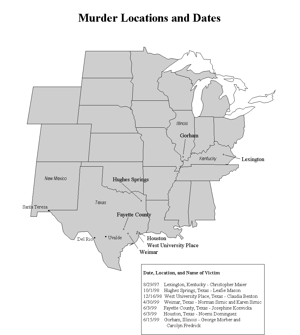 Map of Murder Locations and Dates
