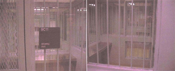 Photos show two views of the non-contact visiting area used by September 11 detainees in the ADMAX SHU.