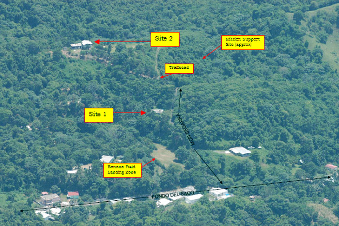 FIGURE 3 - Aerial View of Sites 1 and 2. Important features are labeled.