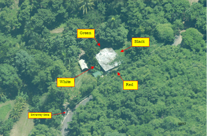 FIGURE 4 - Aerial View of Ojeda Residence (Site 1). Important features are labeled.